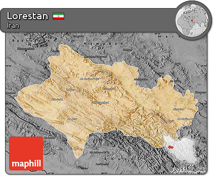 Satellite Map of Lorestan, darken, desaturated