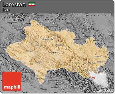 Satellite Map of Lorestan, darken, desaturated