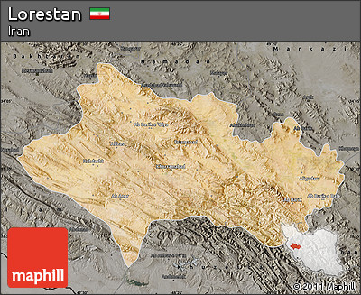 Satellite Map of Lorestan, darken, semi-desaturated