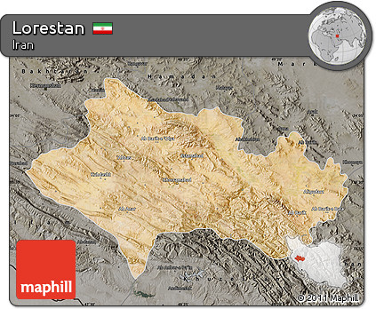 Satellite Map of Lorestan, darken, semi-desaturated