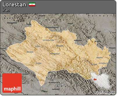 Satellite Map of Lorestan, darken, semi-desaturated