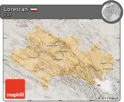 Satellite Map of Lorestan, lighten, semi-desaturated