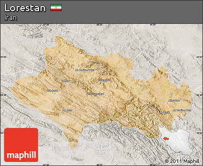 Satellite Map of Lorestan, lighten, semi-desaturated