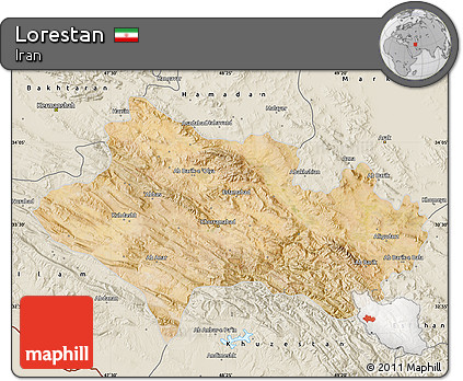 Satellite Map of Lorestan, shaded relief outside