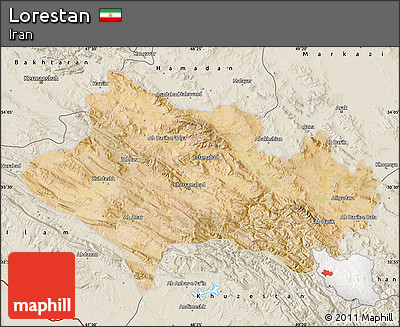 Satellite Map of Lorestan, shaded relief outside