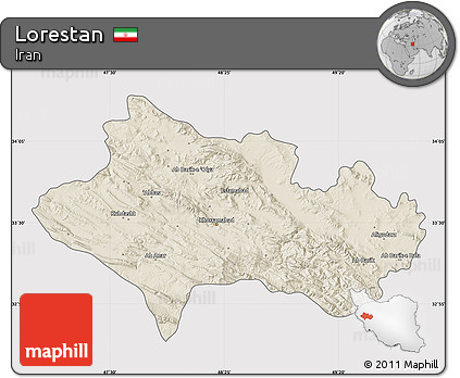 Shaded Relief Map of Lorestan, cropped outside
