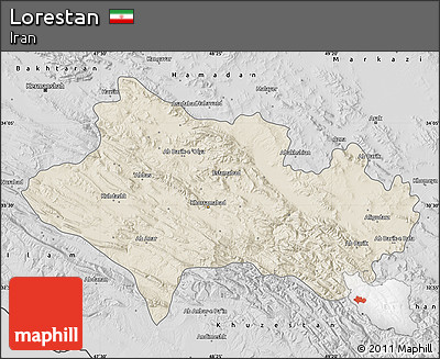 Shaded Relief Map of Lorestan, desaturated