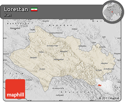 Shaded Relief Map of Lorestan, desaturated
