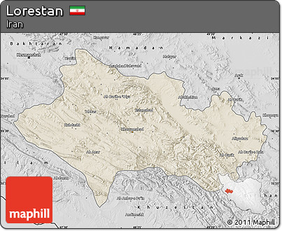Shaded Relief Map of Lorestan, desaturated