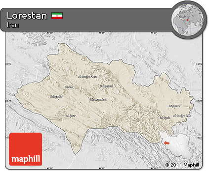 Shaded Relief Map of Lorestan, lighten, desaturated
