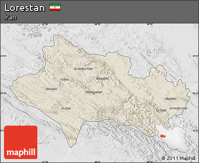 Shaded Relief Map of Lorestan, lighten, desaturated