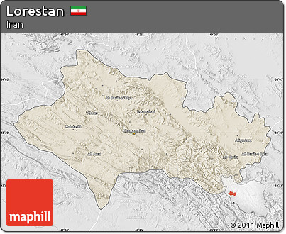 Shaded Relief Map of Lorestan, lighten, desaturated