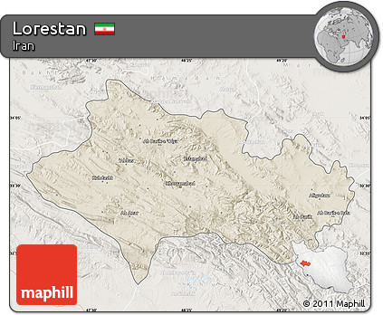 Shaded Relief Map of Lorestan, lighten