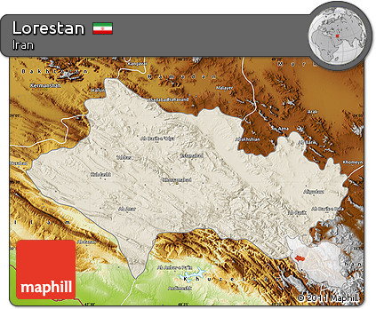 Shaded Relief Map of Lorestan, physical outside