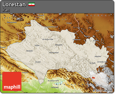 Shaded Relief Map of Lorestan, physical outside
