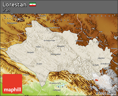 Shaded Relief Map of Lorestan, physical outside