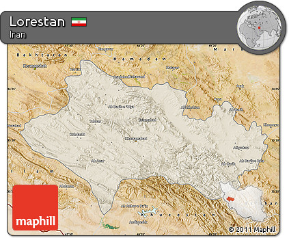 Shaded Relief Map of Lorestan, satellite outside