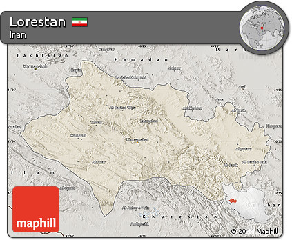 Shaded Relief Map of Lorestan, semi-desaturated