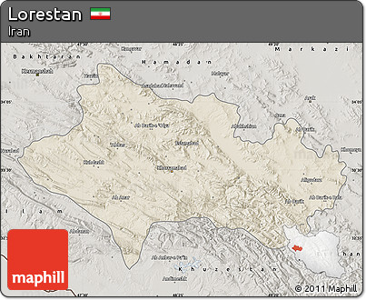 Shaded Relief Map of Lorestan, semi-desaturated
