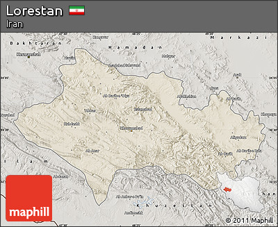 Shaded Relief Map of Lorestan, semi-desaturated