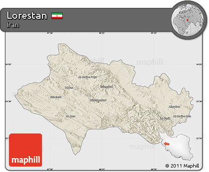 Shaded Relief Map of Lorestan, single color outside