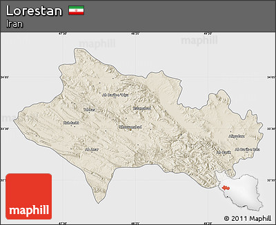 Shaded Relief Map of Lorestan, single color outside
