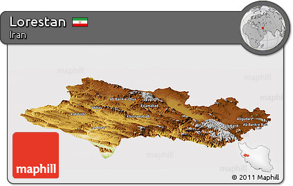 Physical Panoramic Map of Lorestan, cropped outside