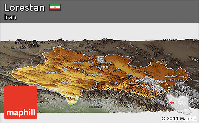 Physical Panoramic Map of Lorestan, darken, semi-desaturated