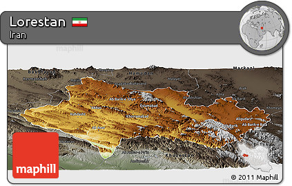 Physical Panoramic Map of Lorestan, darken, semi-desaturated