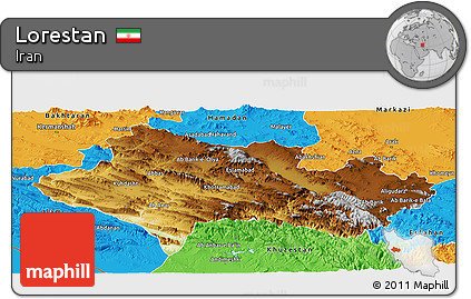 Physical Panoramic Map of Lorestan, political outside