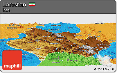 Physical Panoramic Map of Lorestan, political outside