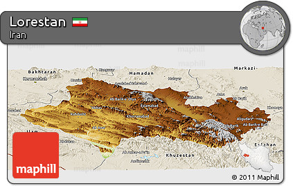 Physical Panoramic Map of Lorestan, shaded relief outside
