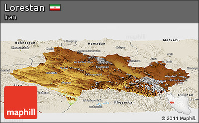 Physical Panoramic Map of Lorestan, shaded relief outside