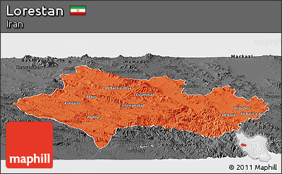 Political Panoramic Map of Lorestan, darken, desaturated