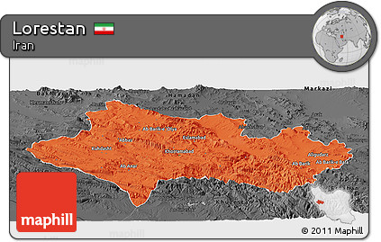 Political Panoramic Map of Lorestan, darken, desaturated
