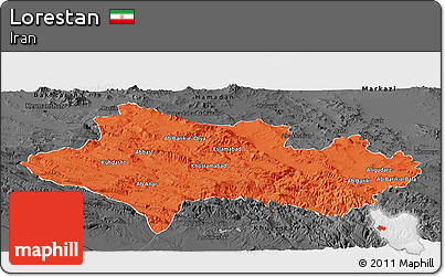 Political Panoramic Map of Lorestan, darken, desaturated