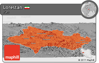Political Panoramic Map of Lorestan, desaturated