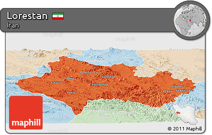Political Panoramic Map of Lorestan, lighten
