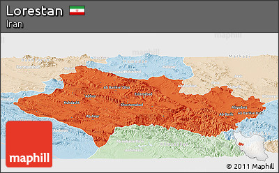 Political Panoramic Map of Lorestan, lighten