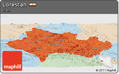 Political Panoramic Map of Lorestan, lighten