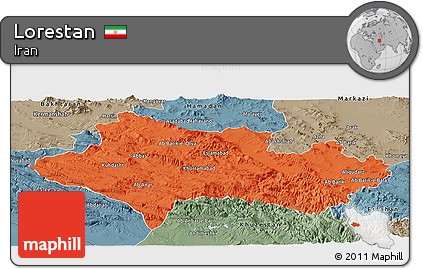 Political Panoramic Map of Lorestan, semi-desaturated