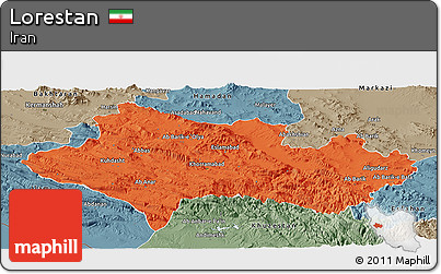 Political Panoramic Map of Lorestan, semi-desaturated
