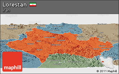 Political Panoramic Map of Lorestan, semi-desaturated