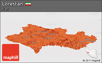 Political Panoramic Map of Lorestan, single color outside