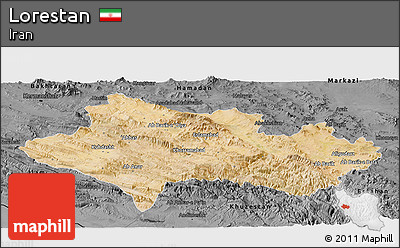 Satellite Panoramic Map of Lorestan, darken, desaturated