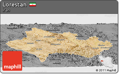 Satellite Panoramic Map of Lorestan, darken, desaturated