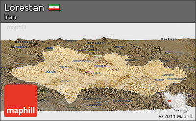 Satellite Panoramic Map of Lorestan, darken