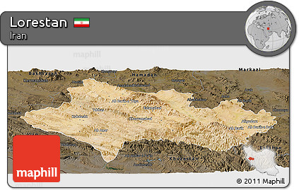 Satellite Panoramic Map of Lorestan, darken