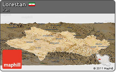 Satellite Panoramic Map of Lorestan, darken