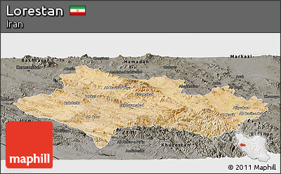 Satellite Panoramic Map of Lorestan, darken, semi-desaturated